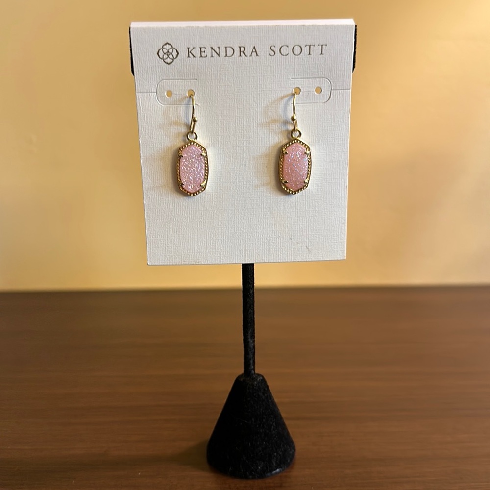 Kendra Scott Goldtone Iridescent Pink Drusy Lee Drop Earrings